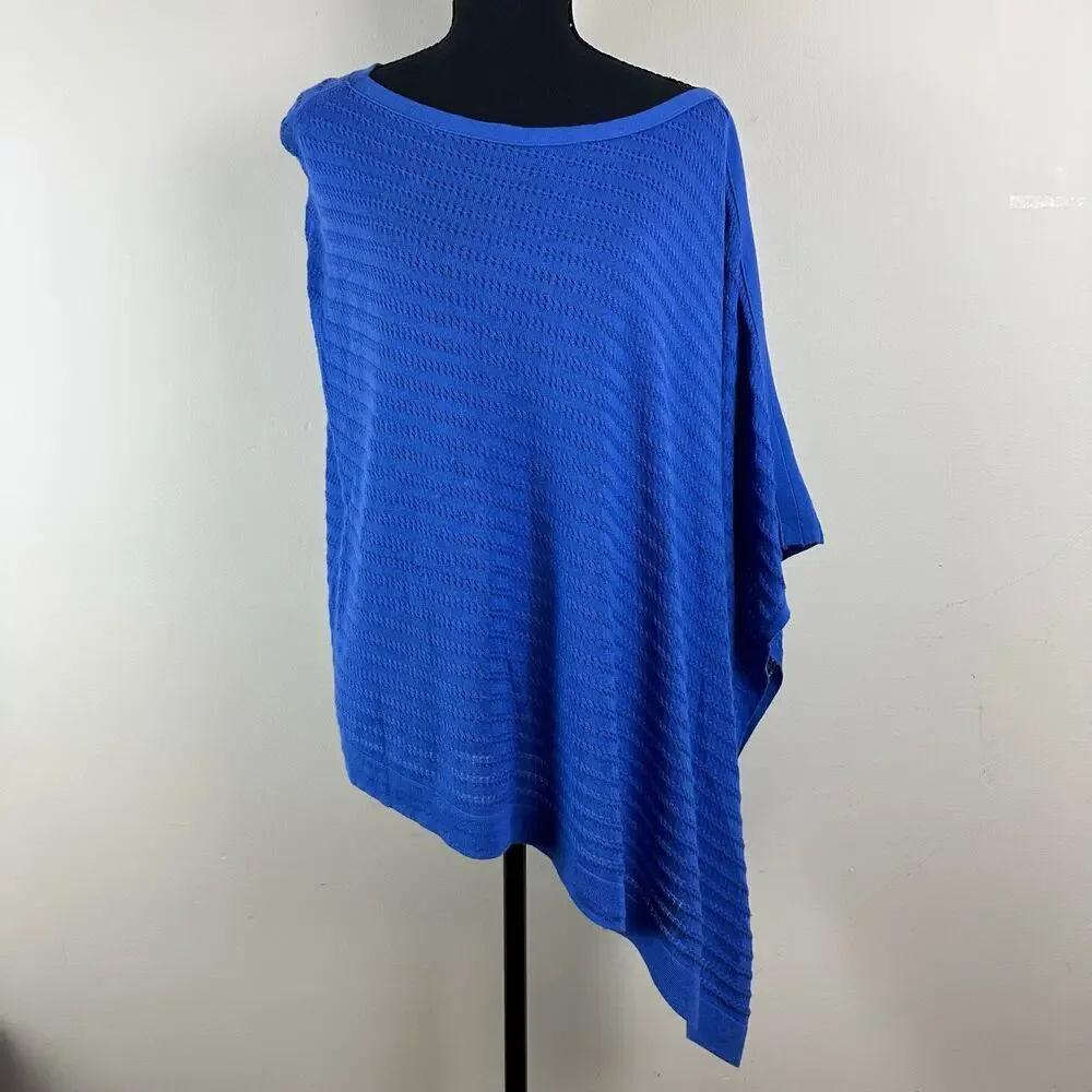 Talbots Asymmetrical Poncho Knit Top Womens M/L Blue NWT Swim Coverup Coastal